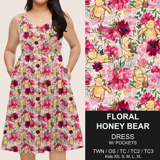 B275 - Preorder Floral Honey Bear Sleeveless Pocket Dress (Closes 2/25. ETA: early May) - Alonna's Legging Land