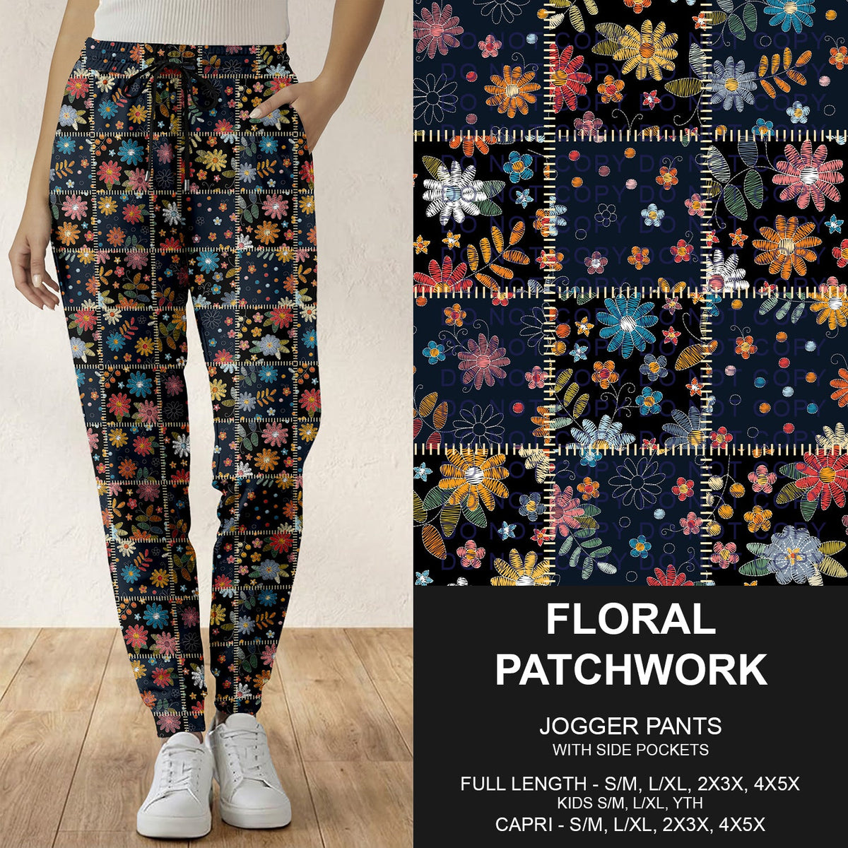 B286 - Preorder Floral Patchwork Joggers (Closes 4/19. ETA: late June)