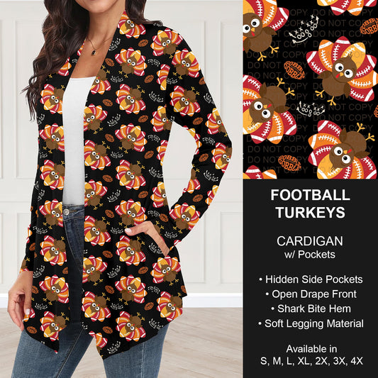 B250 - Preorder Football Turkeys Cardigan w/ Pockets (Closes 9/07. ETA: early Nov.)