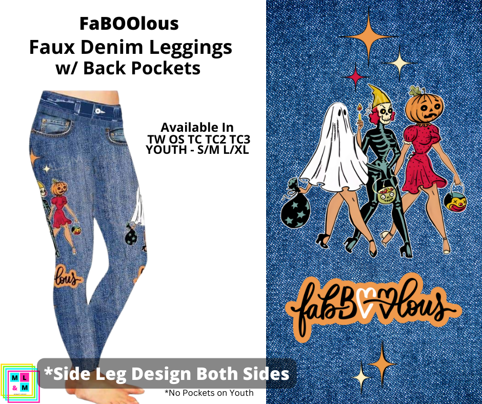 FabBOOlous Full Length Faux Denim w/ Side Leg Designs - Alonna's Legging Land