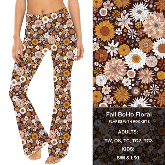 BoHo Fall Floral - Yoga Flares with Pockets