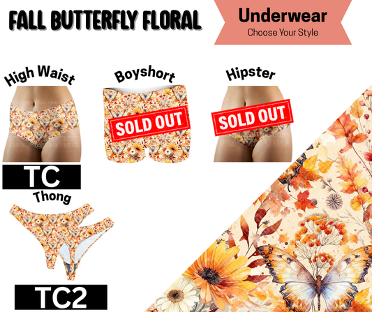 Fall Butterfly Floral High Waist, Thong Underwear