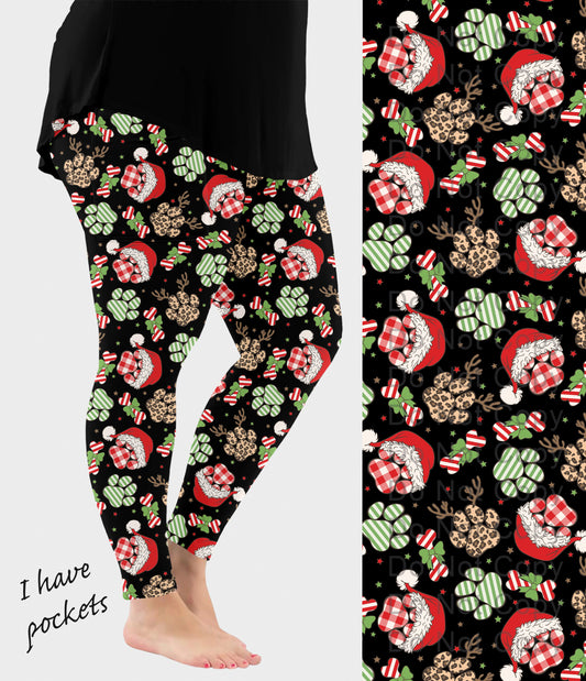 RTS - Festive Paws Leggings w/ Pockets