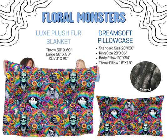 Preorder! Closes 4/29. ETA July. Floral Monsters Luxe Plush Fur Blanket and/or DreamSoft Pillowcase