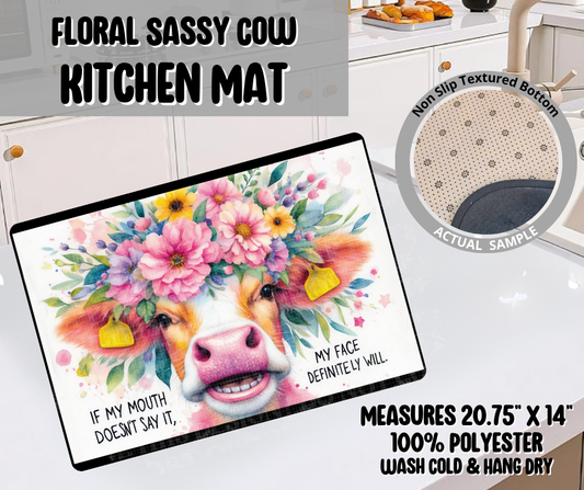 Floral Sassy Cow Kitchen Mat