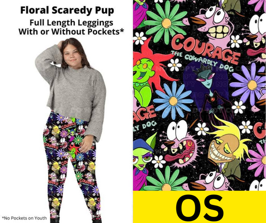 Floral Scaredy Pup Full Length Leggings w/ Pockets
