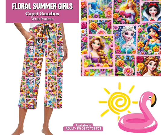 Preorder! Closes 5/6. ETA August. Floral Summer Girls Capri Gauchos