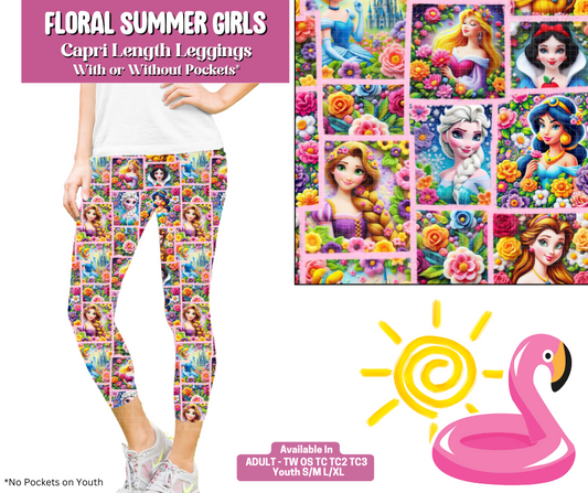 Preorder! Closes 5/6. ETA August. Floral Summer Girls Capri Length Leggings w/wo Pockets