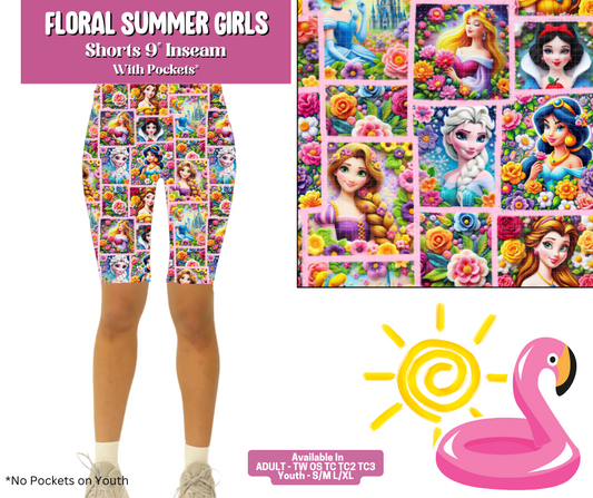 Preorder! Closes 5/6. ETA August. Floral Summer Girls 9" Inseam Shorts w/wo Pockets