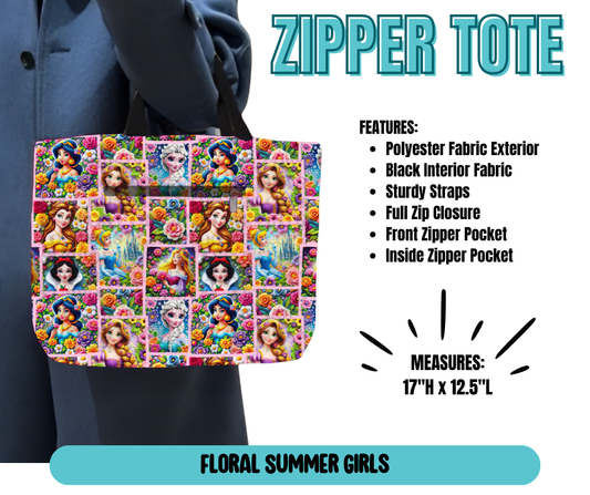 Preorder! Closes 5/21. ETA August. Floral Summer Girls Zipper Tote