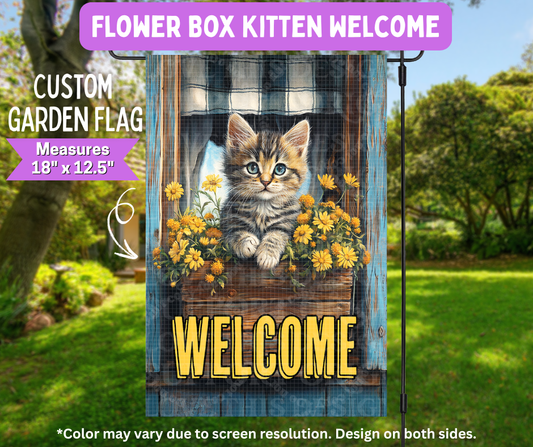 Flower Box Kitten Welcome Garden Flag