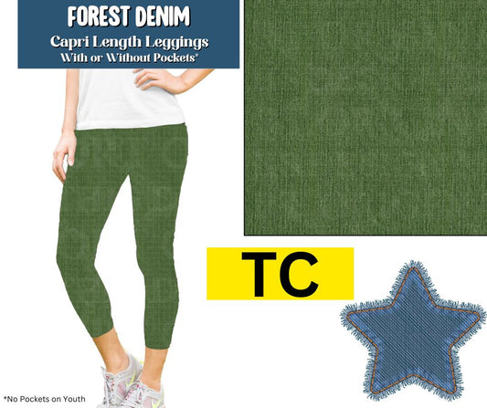 Forest Denim Capri Length Leggings w/ Pockets