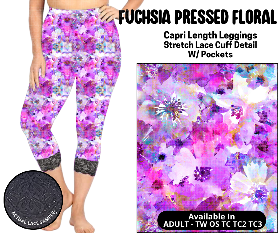 Preorder! Closes 5/12. ETA August. Fuchsia Pressed Floral Lace Cuff Capris w/ Pockets