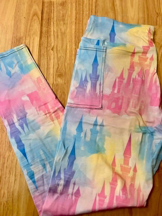RTS - Pastel Castle Biker/Capris/Leggings with High Side Pockets - Alonna's Legging Land