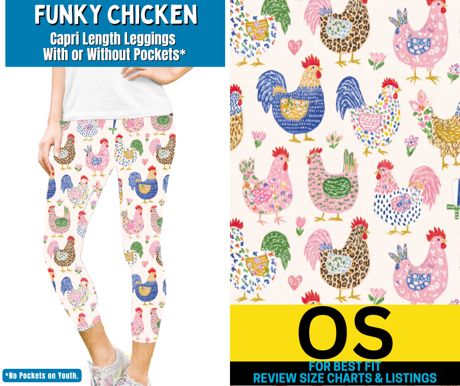 Funky Chicken Capri Length Leggings w/ Pockets - Alonna's Legging Land
