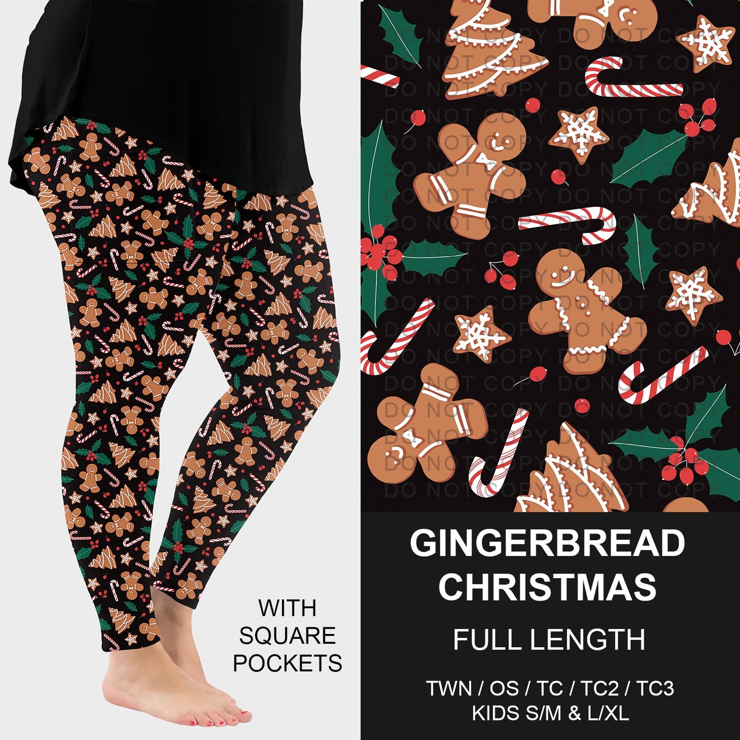 B253 - Preorder Gingerbread Christmas Leggings w/ Pockets (Closes 9/28. ETA late Nov.)