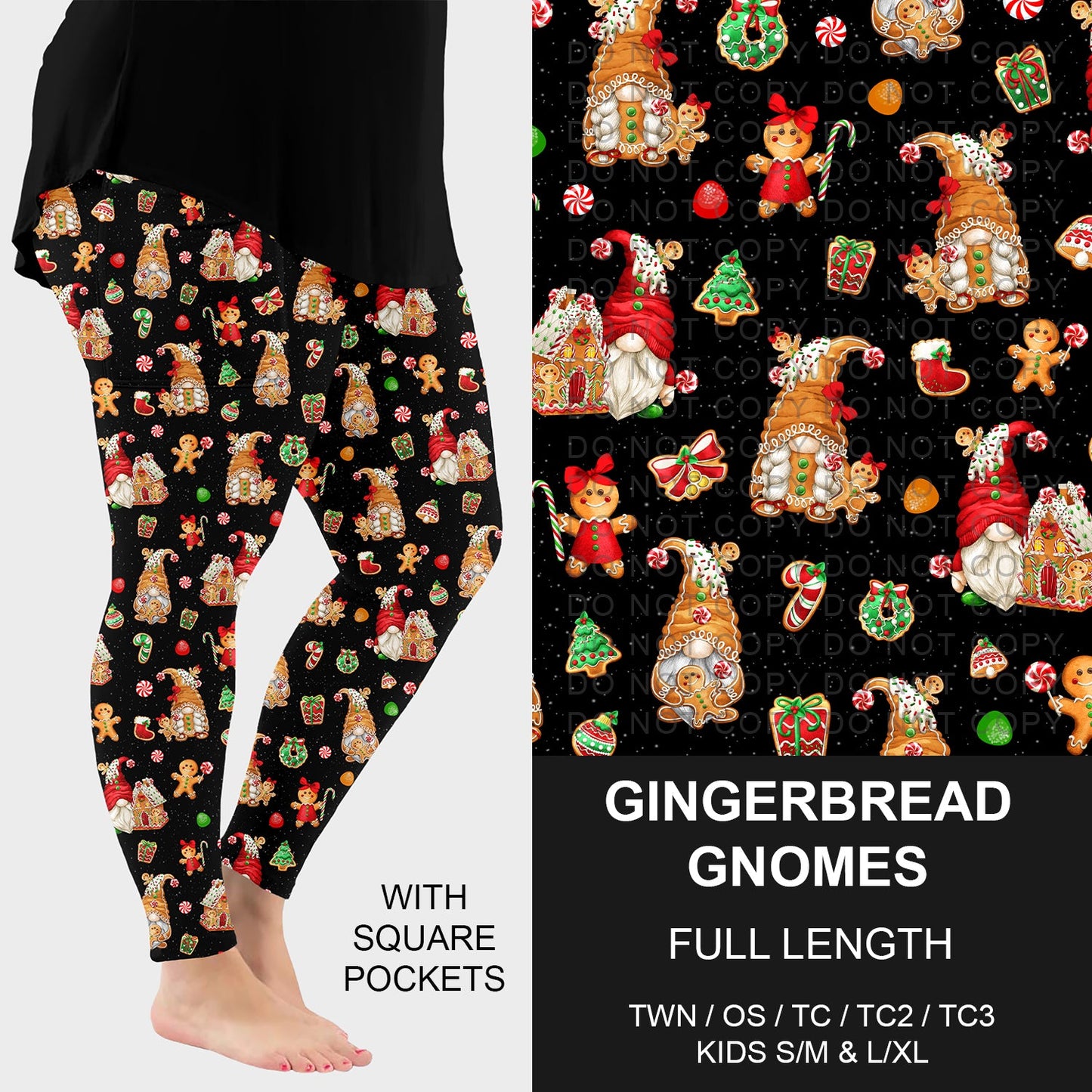B254 - Preorder Gingerbread Gnomes Leggings w/ Pockets (Closes 10/05. ETA early Dec.)