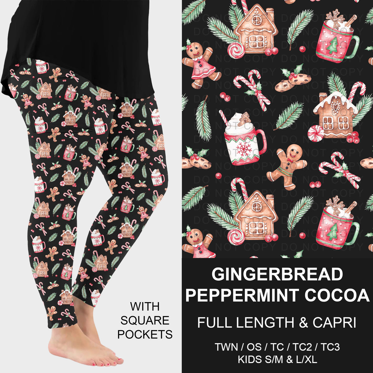 B313 - Preorder Gingerbread Peppermint Cocoa Leggings w/ Pockets (Closes 9/20. ETA: late Nov.)