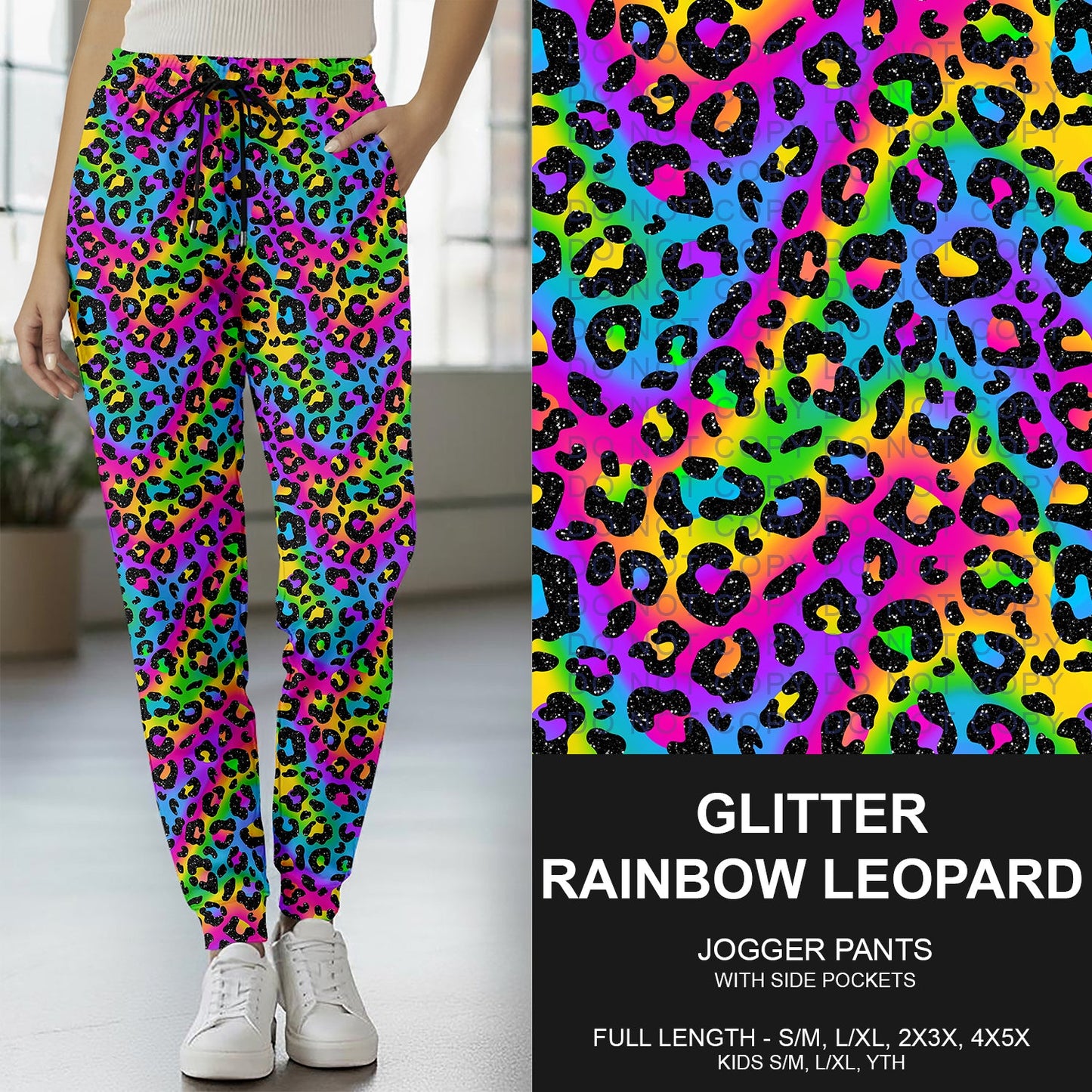 B269 - Preorder Glitter Rainbow Leopard Joggers (Closes 12/28. ETA early March)
