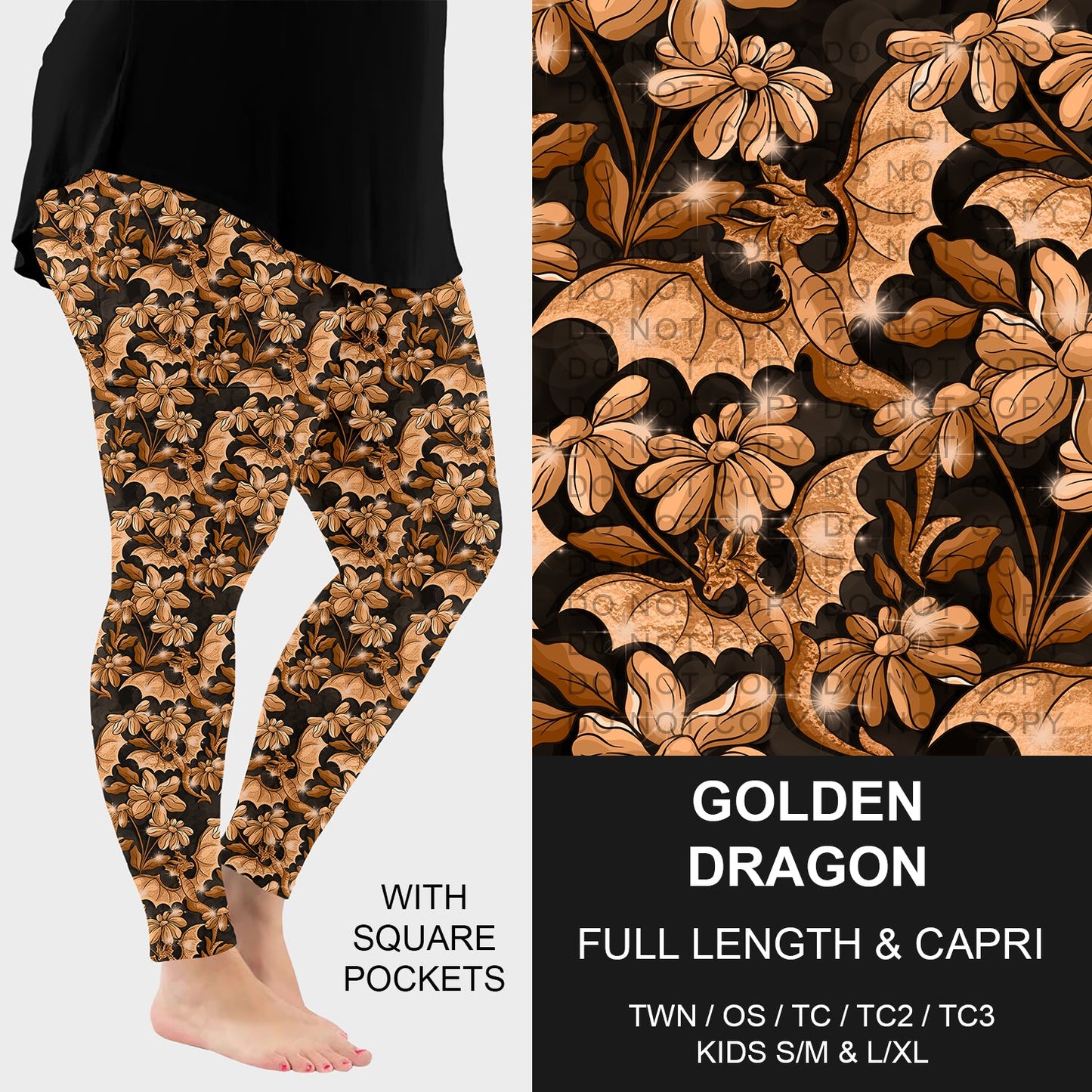 B267 - Preorder Golden Dragon Leggings w/ Pockets (Closes 12/21. ETA: late Feb.)