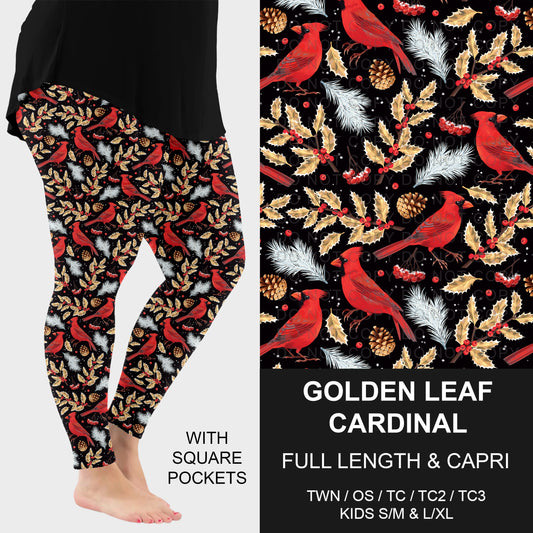 B312 - Preorder Golden Leaf Cardinal Leggings w/ Pockets (Closes 9/13. ETA: mid Nov.)