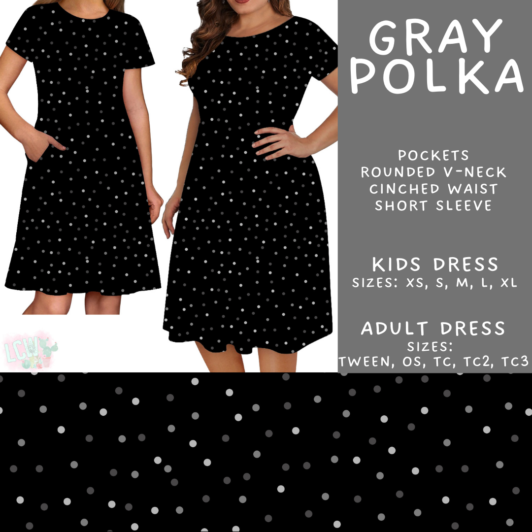 Batch #550 - Fun Run 24 - Closes 7/1 - ETA early Sept - Gray Polka Adult & Kids Dresses