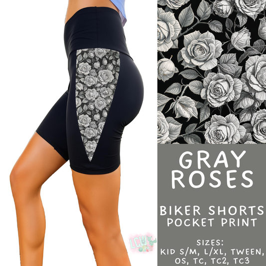 Batch #547 - Set in Style Collection - Closes 6/24 - ETA late August - Gray Rose Pocket Print Biker Short