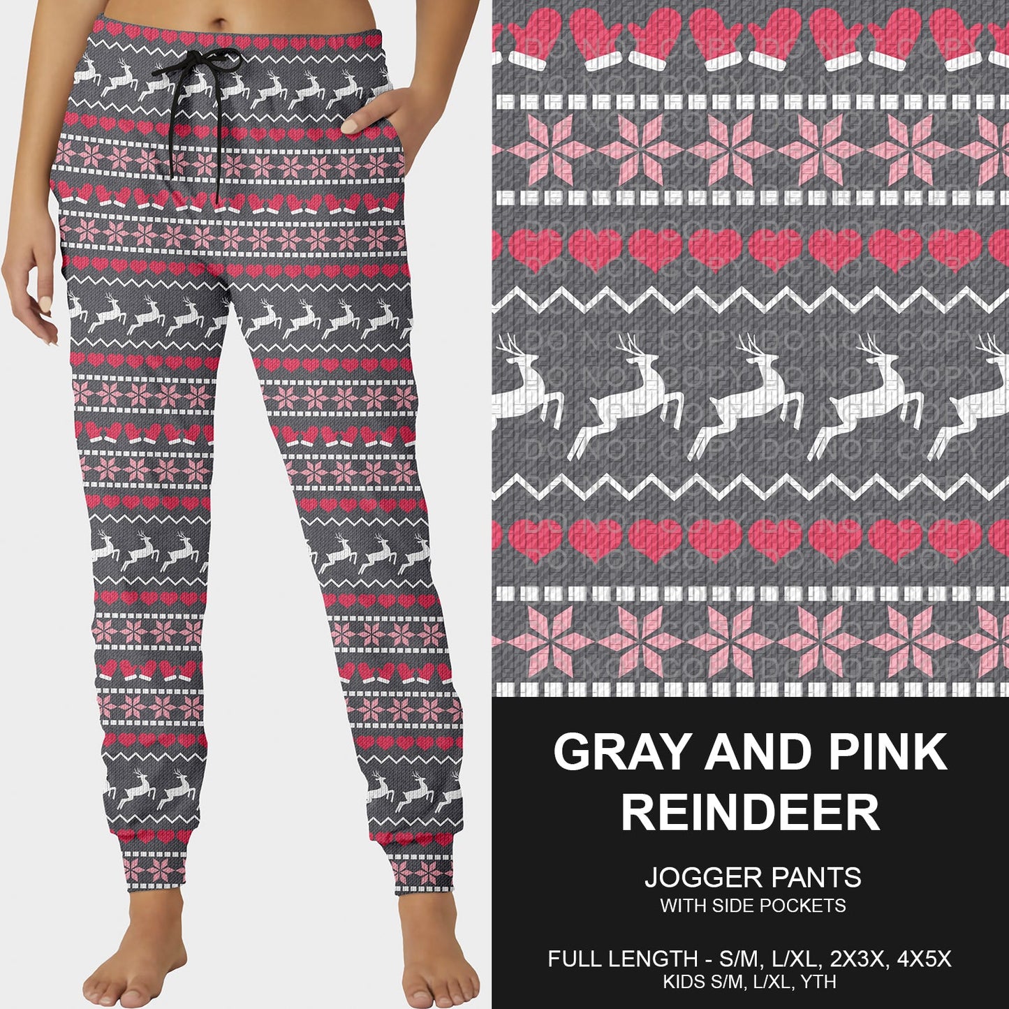 B255 - Preorder Gray and Pink Reindeer Joggers (Closes 10/12. ETA early Dec.)