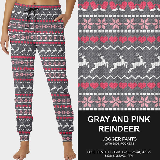 B255 - Preorder Gray and Pink Reindeer Joggers (Closes 10/12. ETA early Dec.)