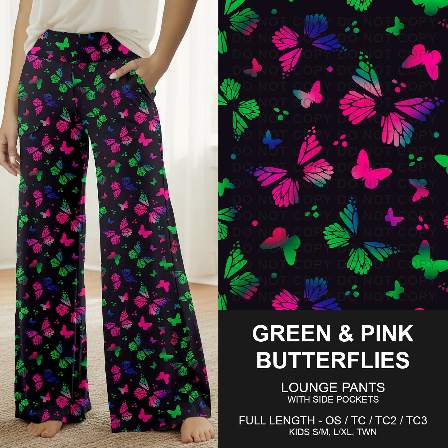 B264 - Preorder Green & Pink Butterflies Lounge Pants (Closes 12/07. ETA early Feb.)