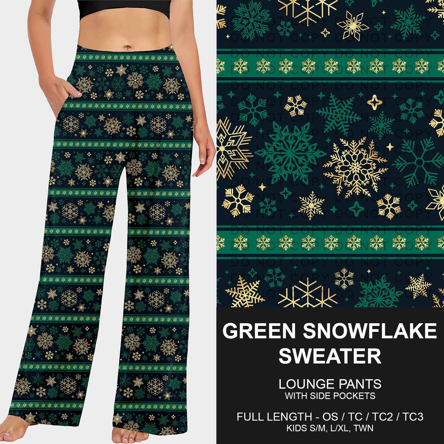 B253 - Preorder Green Snowflake Sweater Lounge Pants (Closes 9/28. ETA late Nov.)