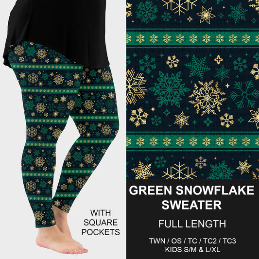 B253 - Preorder Green Snowflake Sweater Leggings w/ Pockets (Closes 9/28. ETA late Nov.)