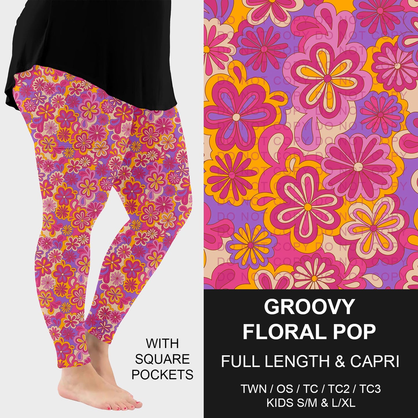 B257 - Preorder Groovy Floral Pop Leggings w/ Pockets (Closes 10/26. ETA: late Dec.)