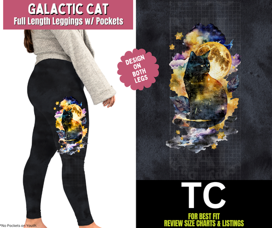 Galactic Cat Watercolor Full Length Leggings w/ Side Leg Designs