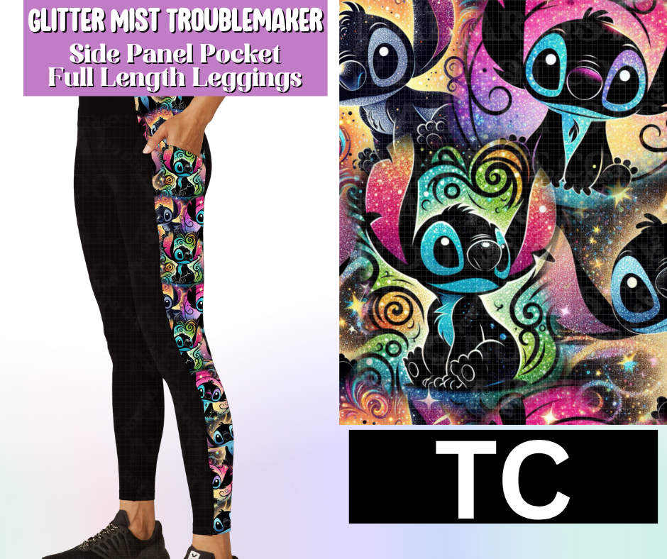 Glitter Mist Troublemaker Side Panel Pocket Full Length Leggings