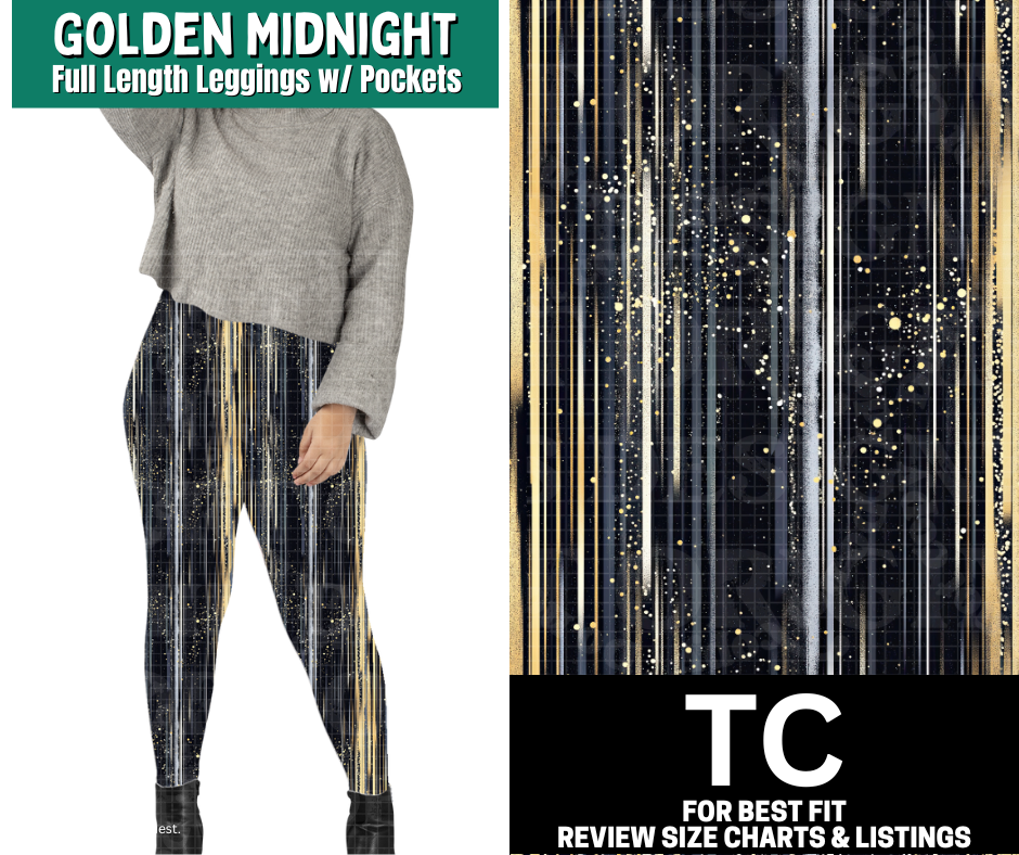 Golden Midnight Full Length Leggings w/ Pockets