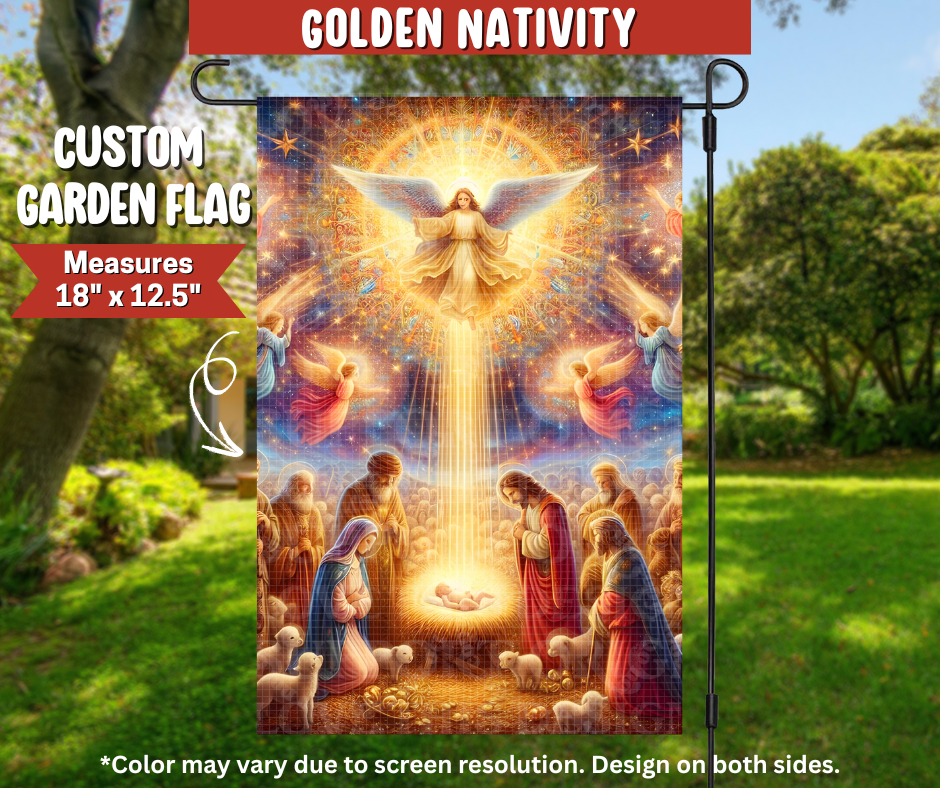 Golden Nativity Garden Flag - Alonna's Legging Land
