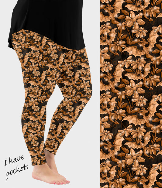 RTS - Golden Dragon Leggings w/ Pockets - Alonna's Legging Land
