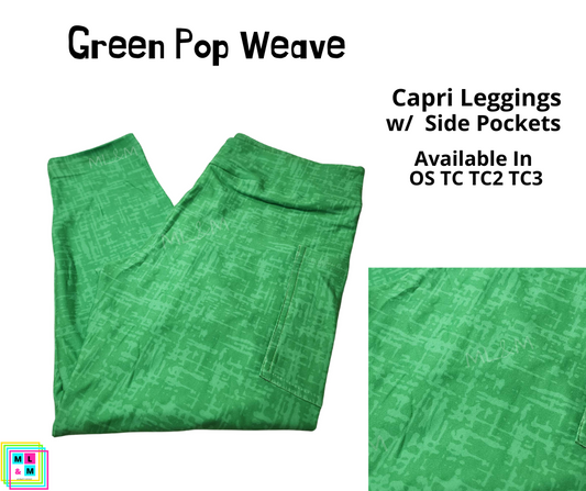 Neon Pop Weave Green Capri Length w/ Pockets - Alonna's Legging Land