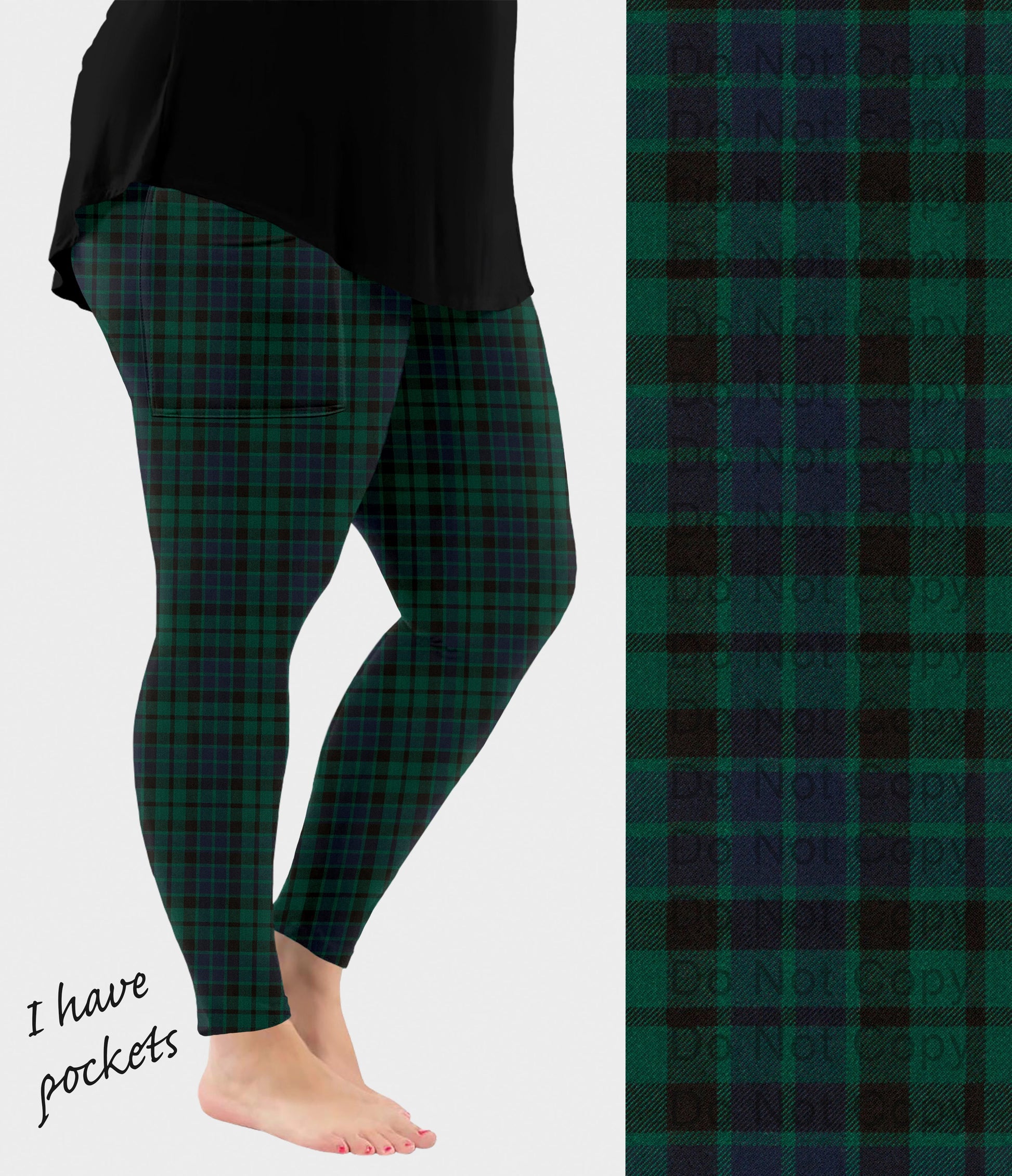 RTS - Green and Navy Plaid Leggings w/ Pockets - Alonna's Legging Land
