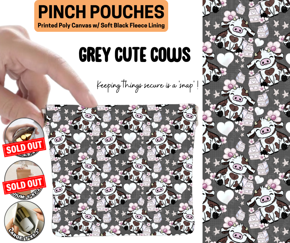 Grey Cute Cows Pinch Pouches