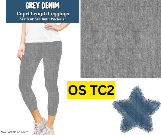 Grey Denim Capri Length Leggings w/ Pockets