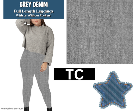 Grey Denim Full Length Leggings w/ Pockets