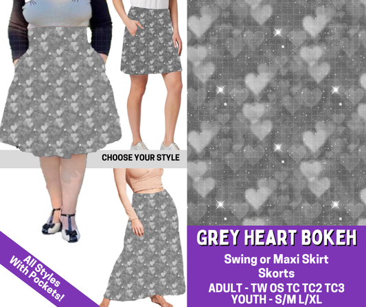 Preorder! Closes 5/27. ETA Aug. Grey Heart Bokeh Combo Skort/Skirt Lengths