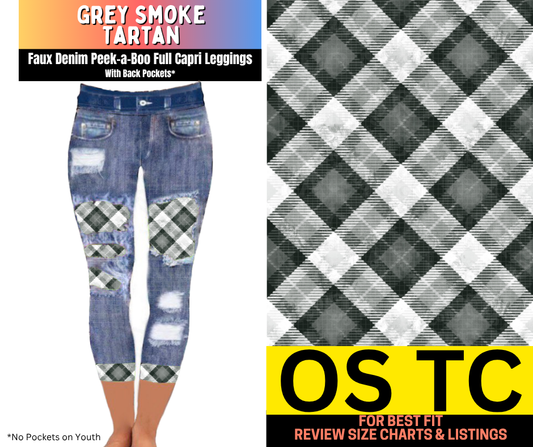 Grey Smoke Tartan Capri Faux Denim Peekaboo
