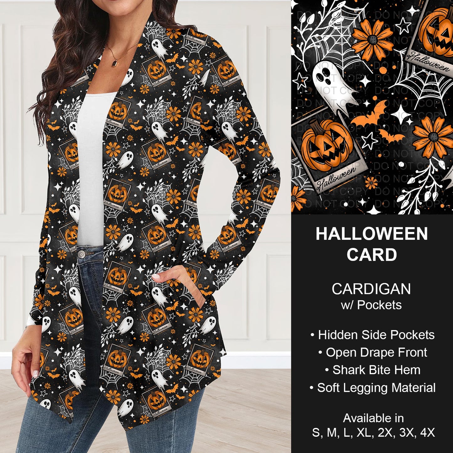 B295 - Preorder Halloween Card Cardigan w/ Pockets (Closes 6/14. ETA: late Aug.)