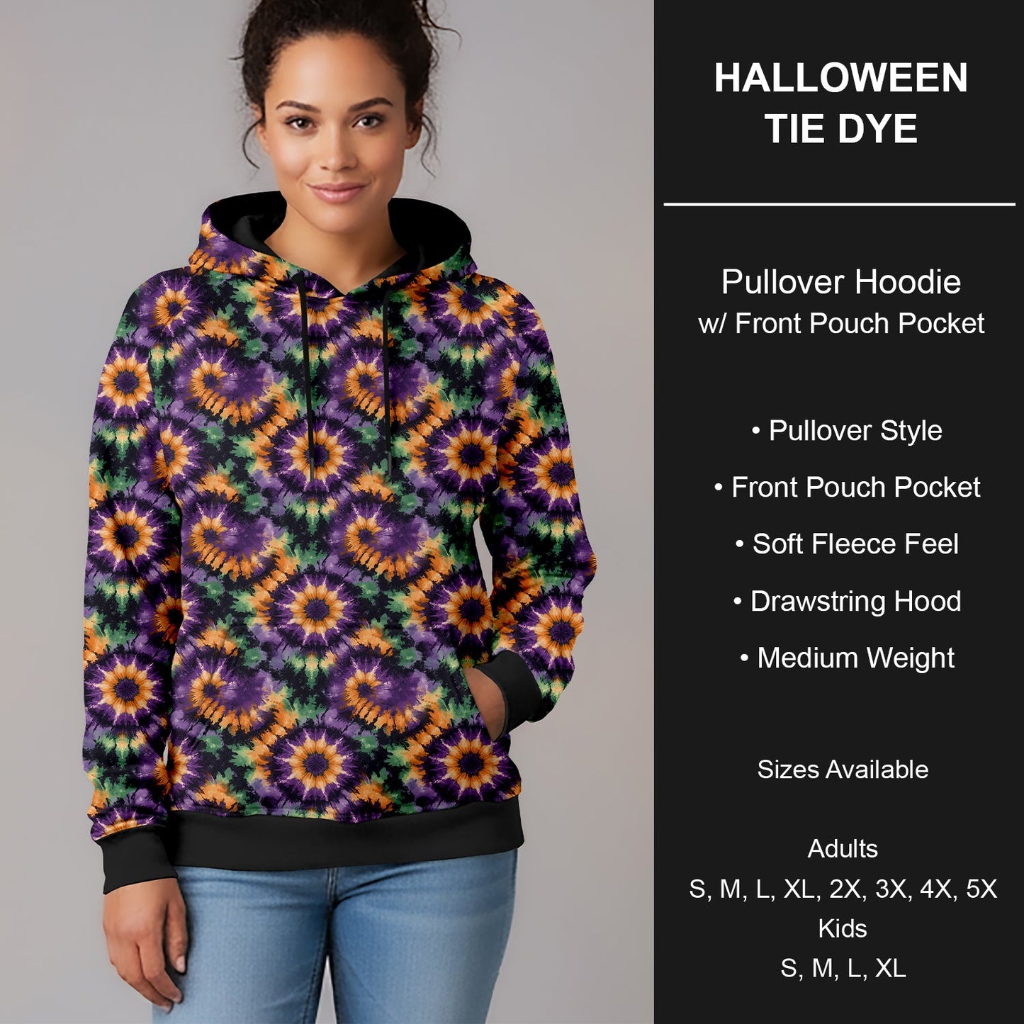 B295 - Preorder Halloween Tie Dye Pullover Hoodie (Closes 6/14. ETA late Aug.)