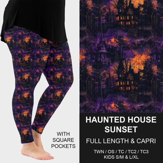 B305 - Preorder Haunted House Sunset Leggings w/ Pockets (Closes 8/02. ETA: early Oct.)
