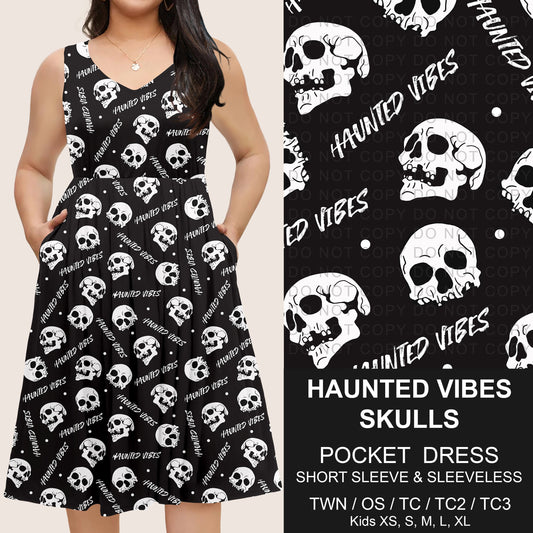 B302 - Preorder Haunted Vibes Skulls Pocket Dress (Closes 7/24. ETA: early Oct)