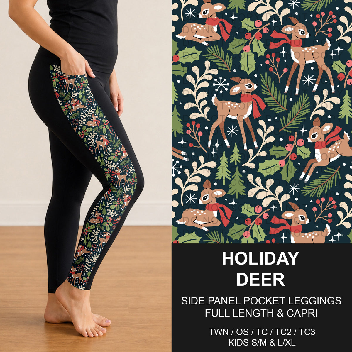 B313 - Preorder Holiday Deer Side Panel Pocket Leggings (Closes 9/20. ETA: late Nov.)